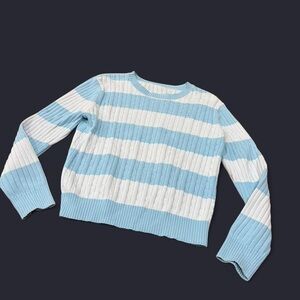 Duck Head Striped Cable-Knit Crewneck - Light Blue & White